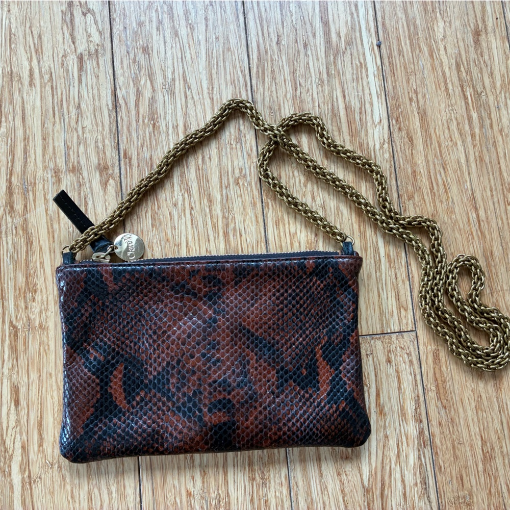 Brown Snake-Print Crossbody Bag with Gold Chain